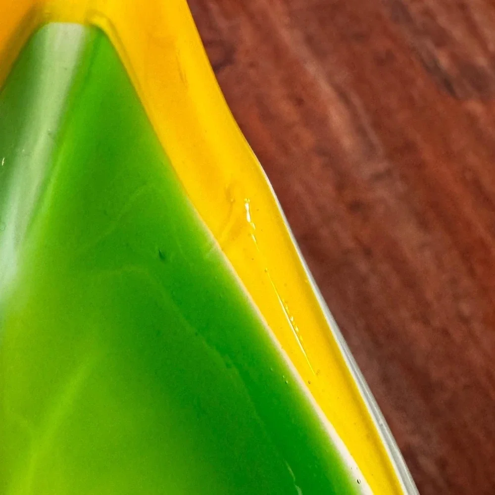 Vintage Hand‎ Blown Glass Calla Lily Vase Yellow Green Frosted Ribbed 11 Inch